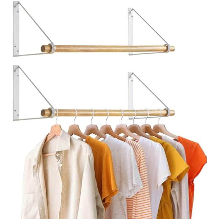 IBUYKE Wall Wardrobe Coat Rack,Wood Wall Mounted Clothes Rail,Hallway Furniture in Industrial Style, Modern Wardrobe Rail,Coat Rack for Entrance, Wall, Door, Bathroom, Bedroom,White TYJ005W-2