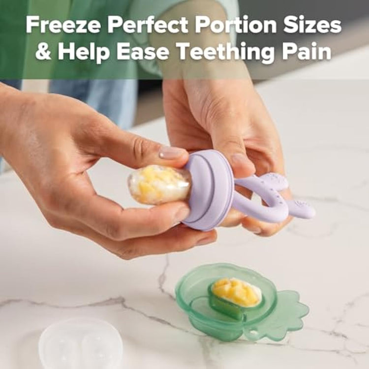 Haakaa Baby Fruit Food Feeder & Mini Freezer Nibble Tray Combo, Breastmilk Popsicle Molds for Baby Cooling Relief, BPA Free Silicone Feeder for Safe Infant Self Feeding, 4 Month+ (Lavender)