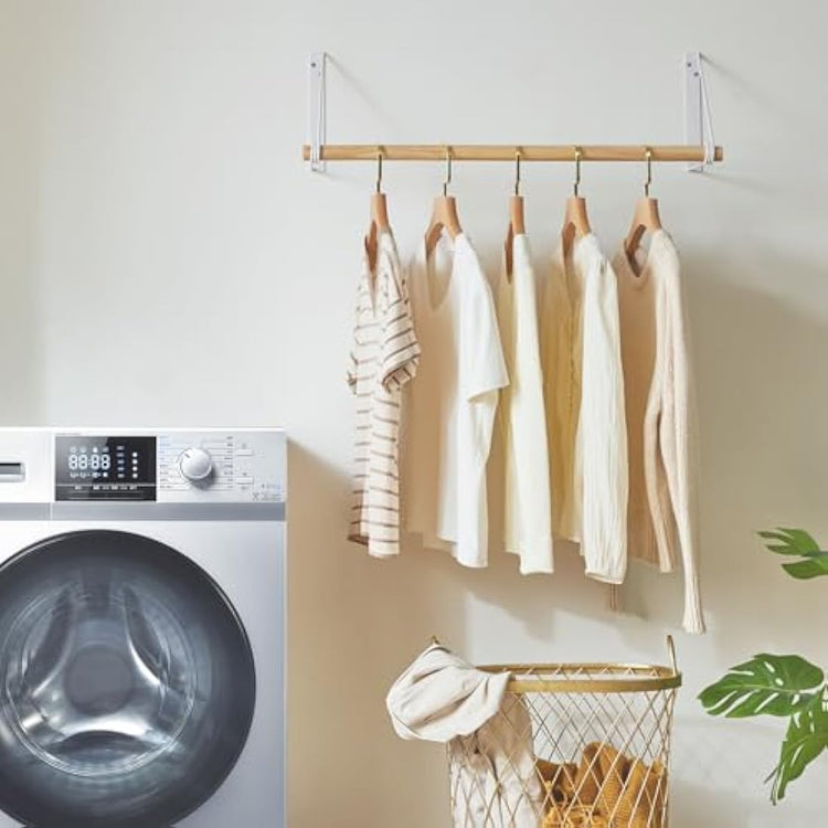IBUYKE Wall Wardrobe Coat Rack,Wood Wall Mounted Clothes Rail,Hallway Furniture in Industrial Style, Modern Wardrobe Rail,Coat Rack for Entrance, Wall, Door, Bathroom, Bedroom,White TYJ005W-2