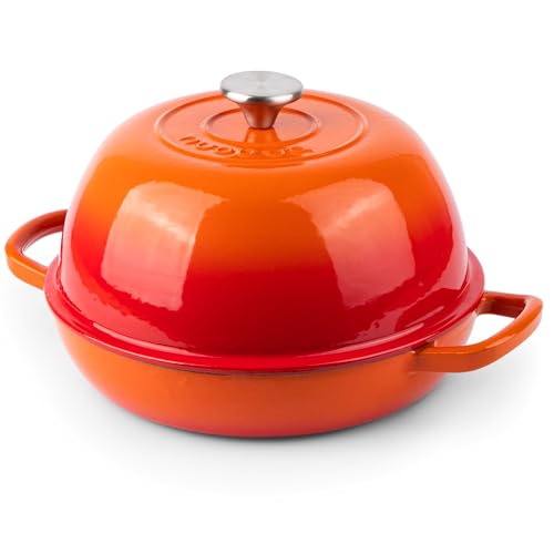 Enamelled Cast Iron Dutch Oven Pot Dutch Oven For Sourdough Bread Baking Cast Iron Bread Pot Orange, 6 Quarts, 22cm by Nuovva
