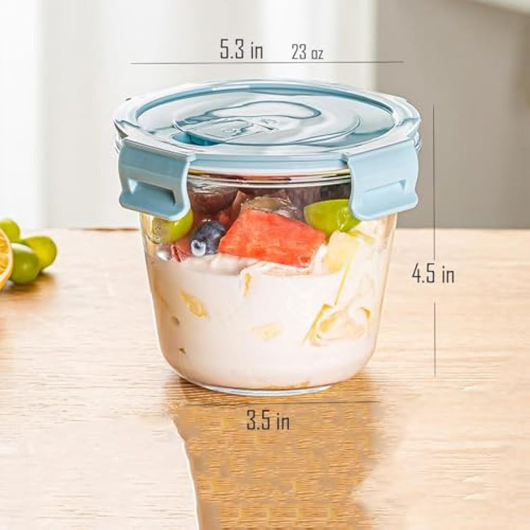 S.ROKE TTAN 710ML Round Glass Soup Storage Containers With Lids, Glass Food Containers With Lids, Round Food Containers for Soup, Lunch, Salad, Leftovers, BPA Free,Freezer, Oven,Dishwasher Safe (4)