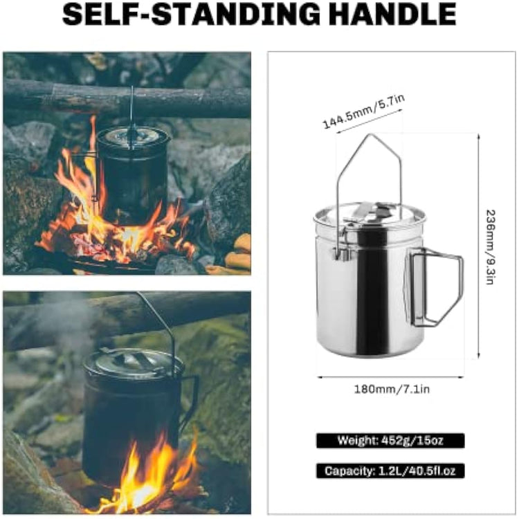 Fire-Maple Camping Pot Stainless Steel Camping Hanging Cup with Steamer Basket | 1.2L Campfire Coffee Mug with Foldable Handle for Outdoor Cooking