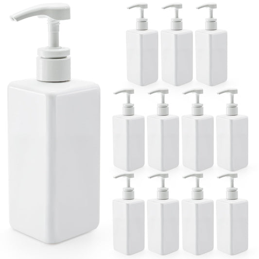 Okllen 12 Pack 500 ML Plastic Pump Bottles, Empty Refillable Container Liquid Soap Dispenser for Shampoo, Lotion, Cleaning Products, Kitchen,