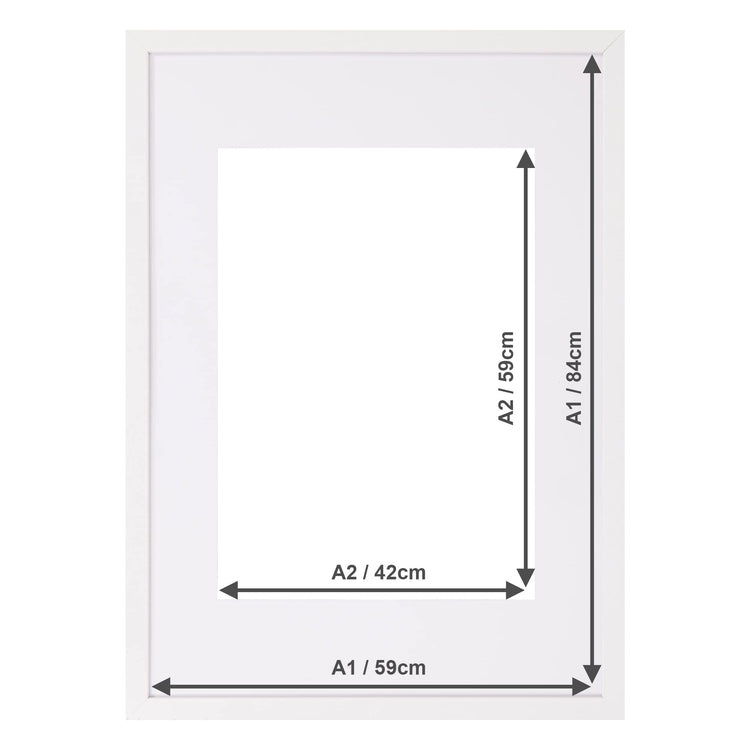 Fabian Clarke London A1 Modern White Wooden Picture Photo Frame with White A2 Mount to Hang Portrait or Landscape
