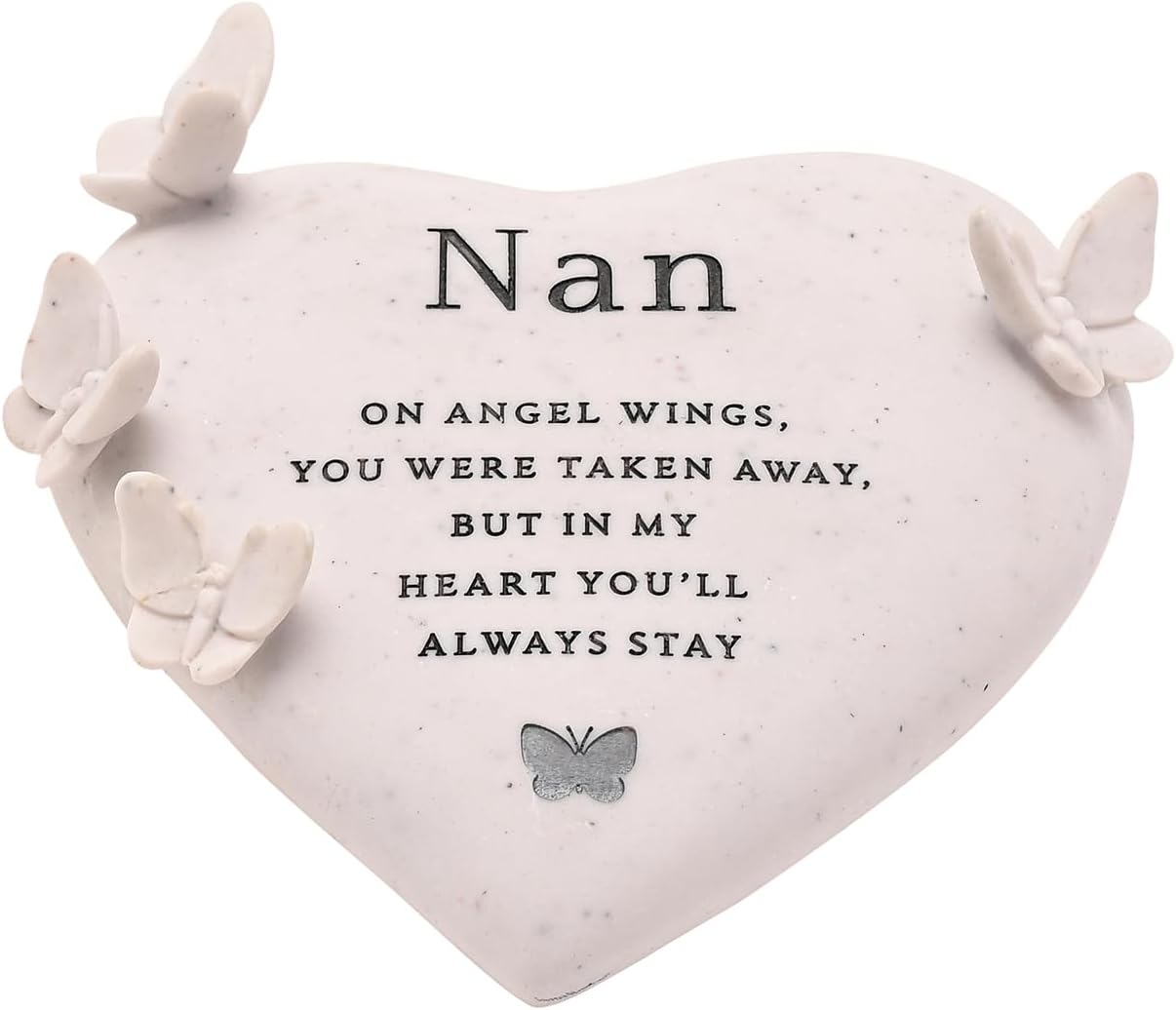 Thoughts of You Graveside Butterfly Heart – Nan | Memorial Plaque with Sentimental Verse & Butterfly Motif | Resin Grave Ornament or Remembrance Gift for Mother