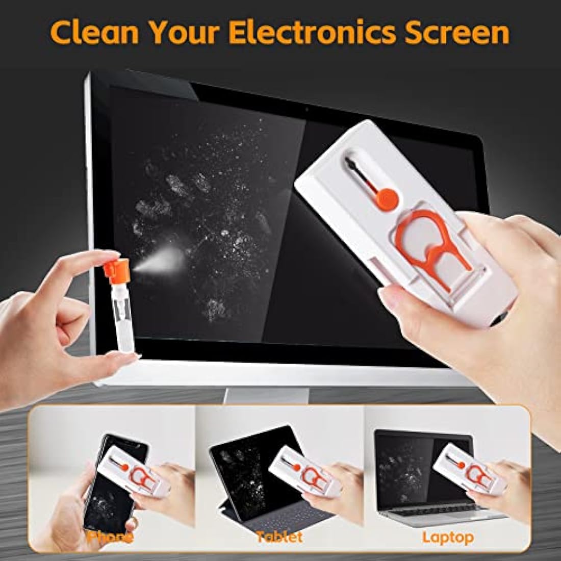 Alyvisun 11 in 1 Laptop Cleaning Kit, Multifunctional Keyboard Cleaner Brush with Keycap Puller for Tablet, Phones, PC, Orange