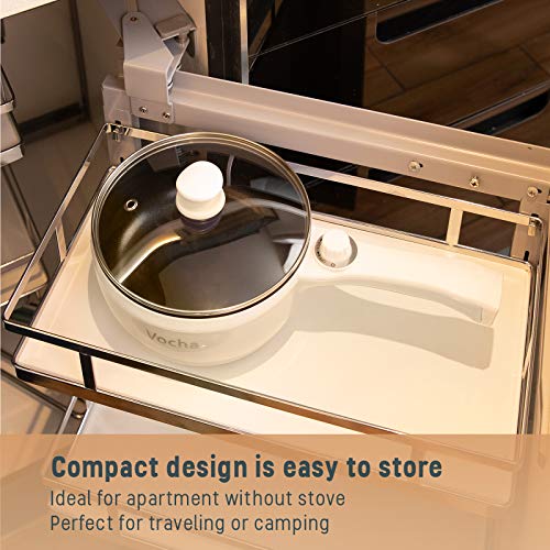 Vocha Electric Hot Pot, 1.5L Mini Portable Electric Pan Non-Stick, Multi-Cooker with Lid for Travel/Dormitory, Silicone Spatula Included (Beige)