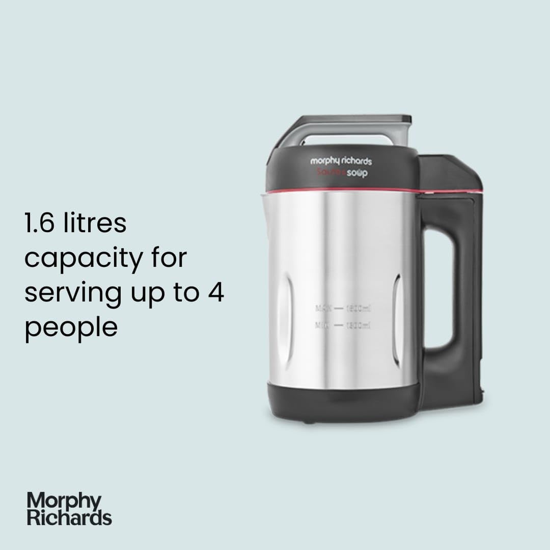 Morphy Richards Saut & Soup Maker, 1.6L, 4 Settings, Smooth, Chunky, Juice, Blend Pause Function, Family Size, Non-Stick Coated Jug, Detachable Power