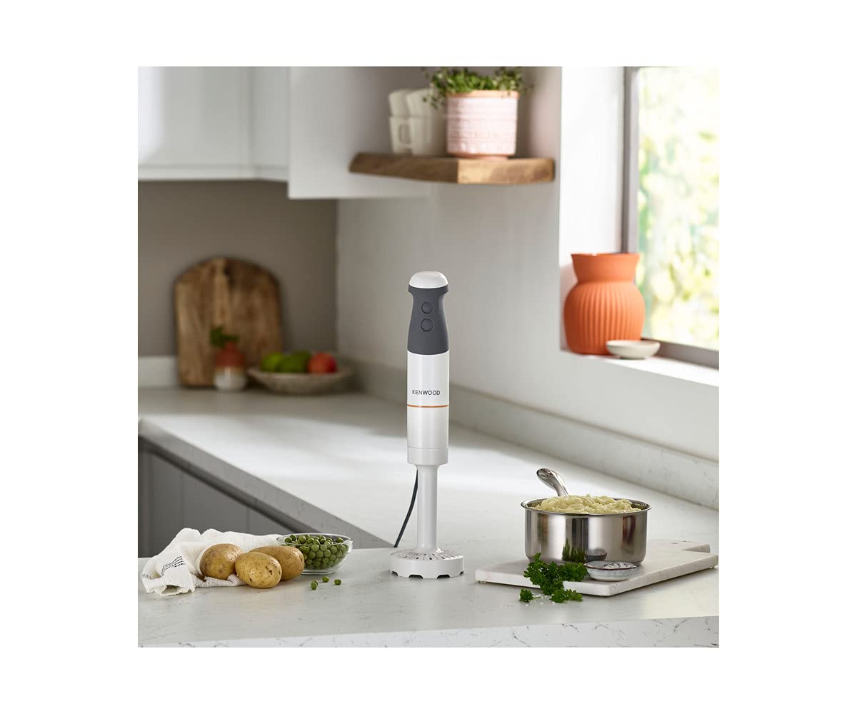 Kenwood Triblade Hand Blender, Mixer with Anti-Splash, Masher Attachment and BPA-Free Plastic Beaker, HBM40.004WH, Dishwasher Safe, 850W, White
