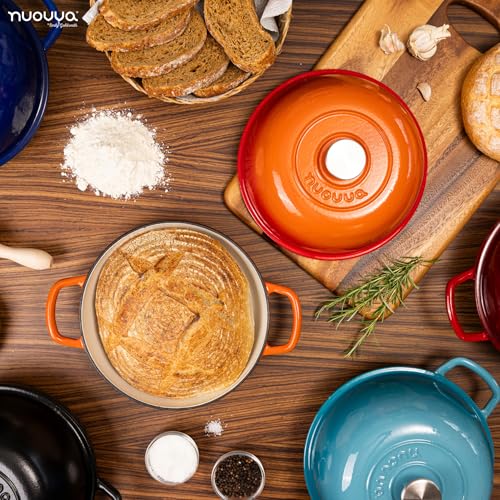Enamelled Cast Iron Dutch Oven Pot Dutch Oven For Sourdough Bread Baking Cast Iron Bread Pot Orange, 6 Quarts, 22cm by Nuovva