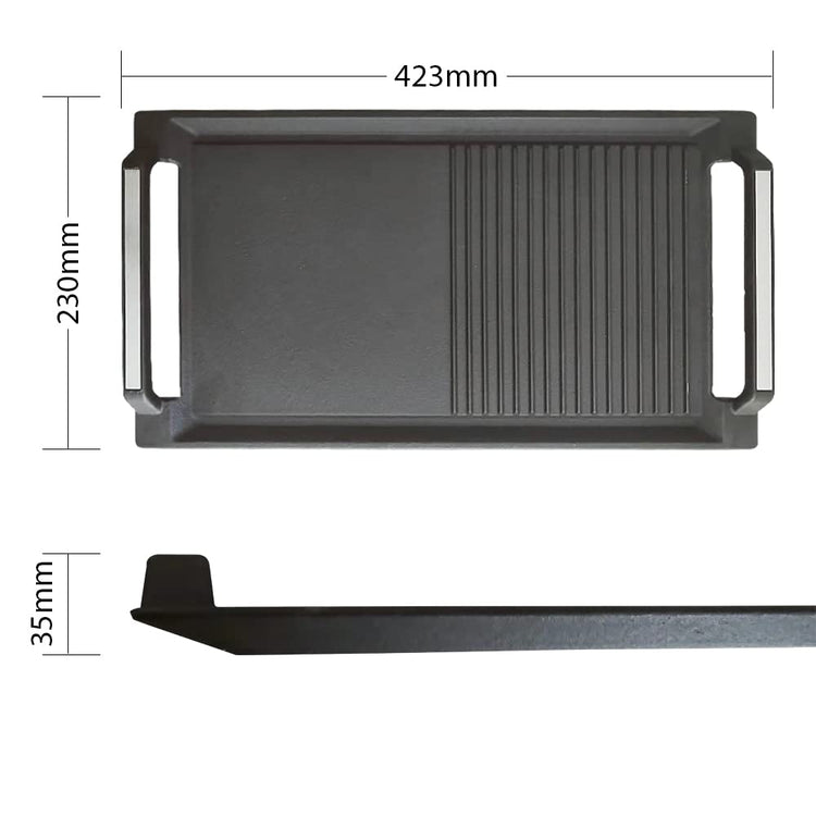COVERCOOK Griddle Pan, Cast Iron Grill Pan, Rectangular Grill, 2 Handles,Griddle with Flat and Ridged Surface for Induction Hob Open Fire Oven