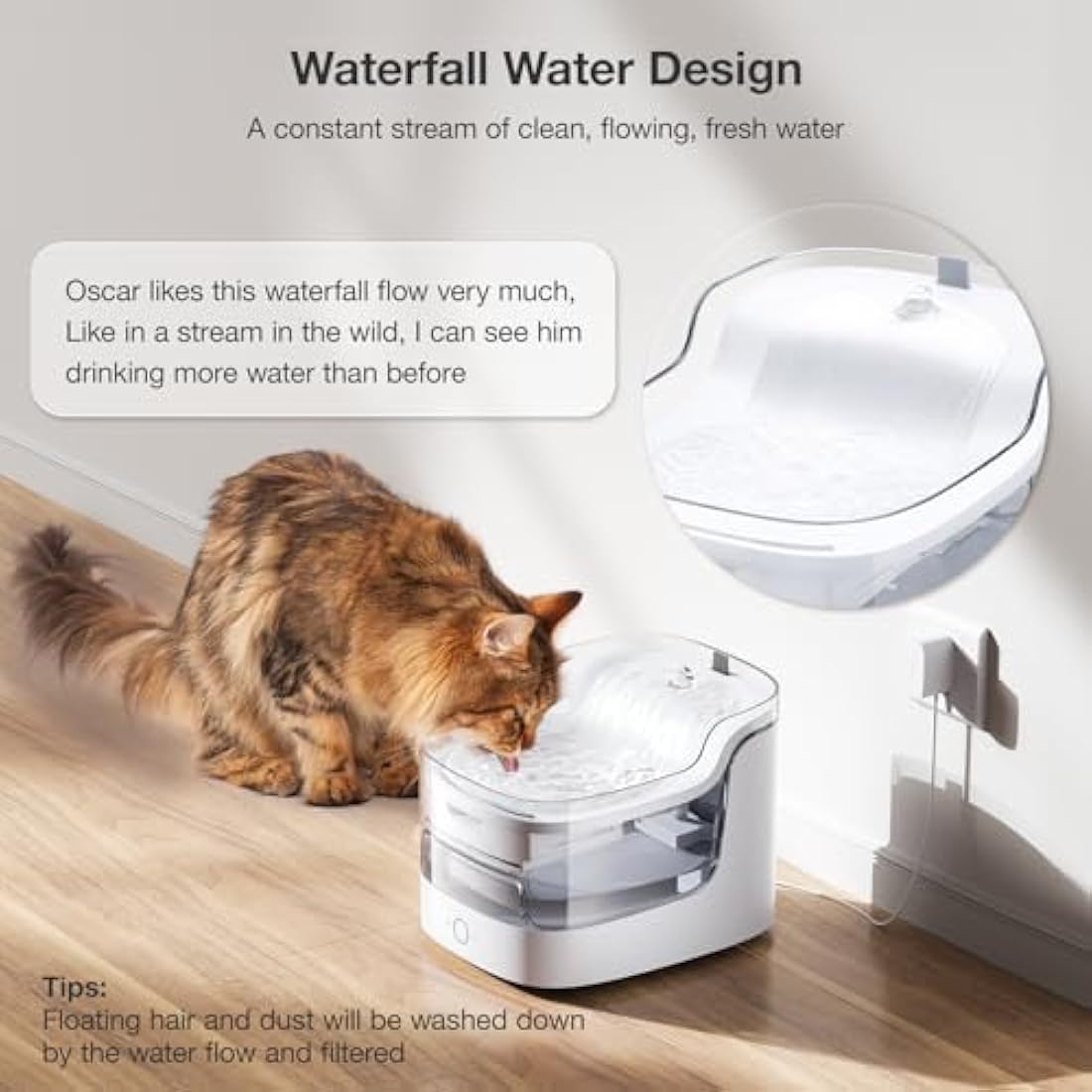 PETGUGU Cat Water Fountain for Drinking, 2L Cat Fountain, Smart App Control Water Fountain, Automatic Water Dispenser for Pet Cats Dogs(2.4G WiFi PF1)
