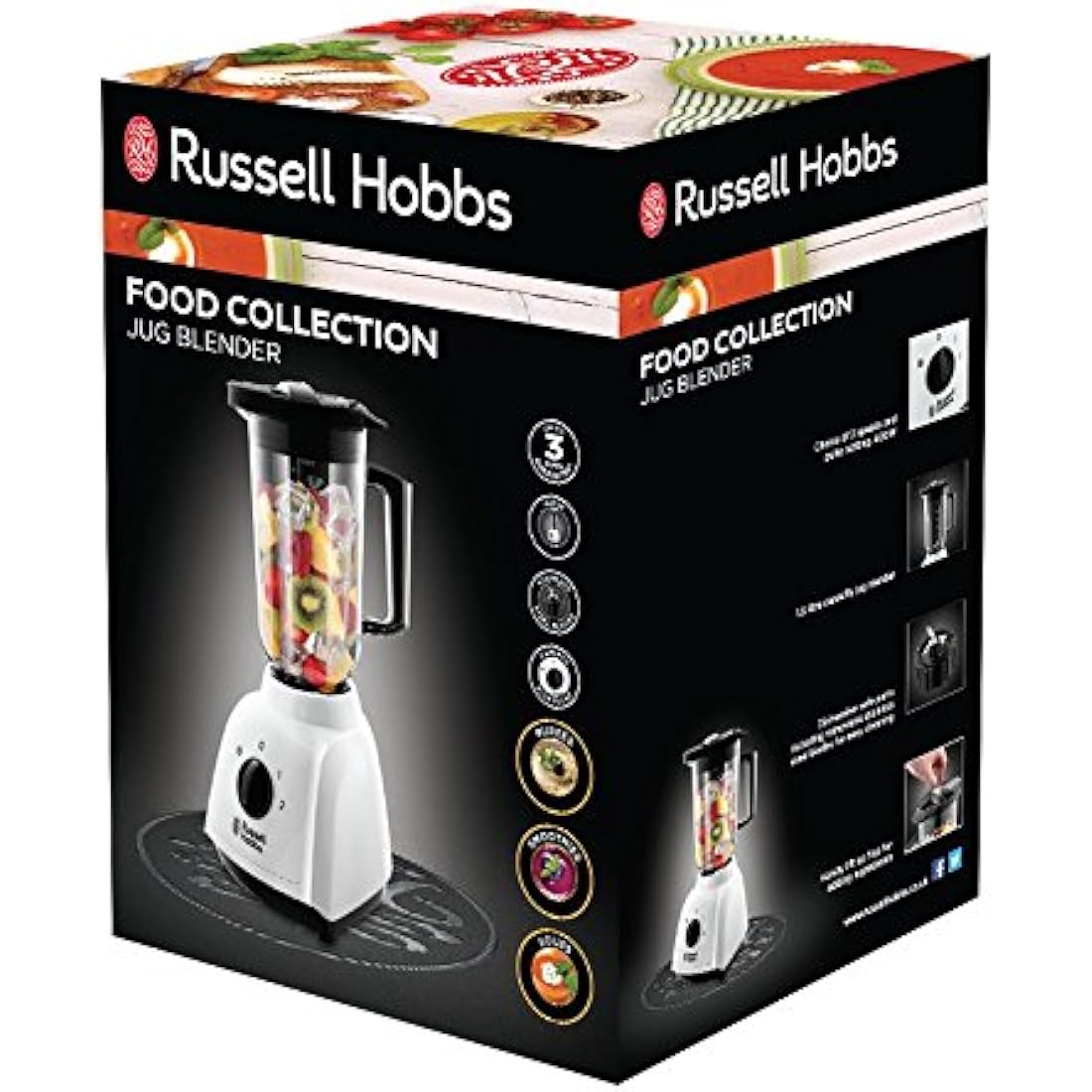 Russell Hobbs Food Collection 1.5L Plastic Jug Blender, 2 speeds & pulse setting, Removable Stainless Steel blades for easy cleaning, Pouring and adding flap, Dishwasher safe jug & lid, 400W, 24610