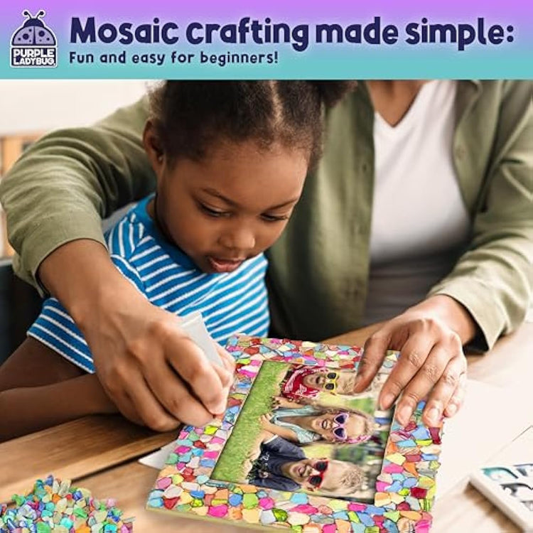 PURPLE LADYBUG Decorate Your Own Mosaic Photo Frame Craft Kits for Kids Age 6+ - 7 Year Old Girl Gifts, Birthday Gifts for 10 Year Olds Girls, DIY Arts and Crafts Activity for Kids Ages 6-10