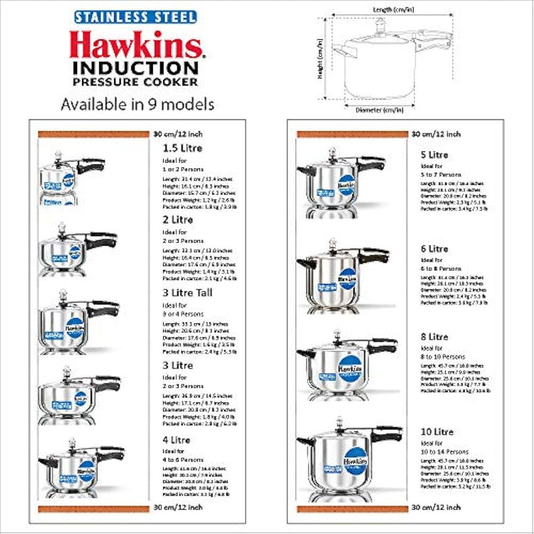 Hawkins B60 Pressure Cooker, 3 L, Silver