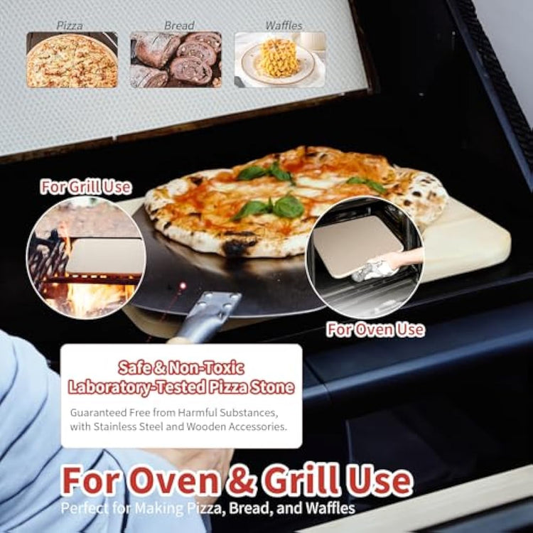 Pizza Stone and Peel Set -Bread Baking Stone (35X40CM) for ORectangular Stone for Oven and Grill–Innovative Threaded Heat Transfer Design