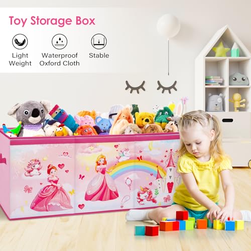 Decalsweet Princess Extra Large Kids Toy Storage Box with Lid,Foldable Oxford Toy Storage Organizer Box for Girls-963240cm-Lightweight Toy Chest