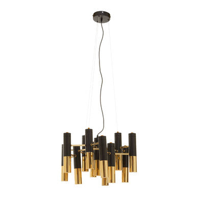 Drone Gold Finish And Black 13 Light Modern Tubular Chandelier
