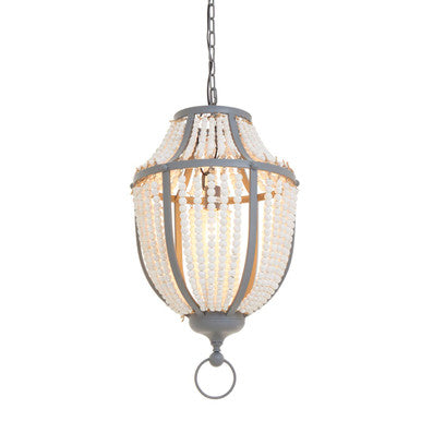 Lapiz Antique White Wooden Beads and Grey Pendant Light