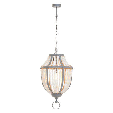 Lapiz Antique White Wooden Beads and Grey Pendant Light