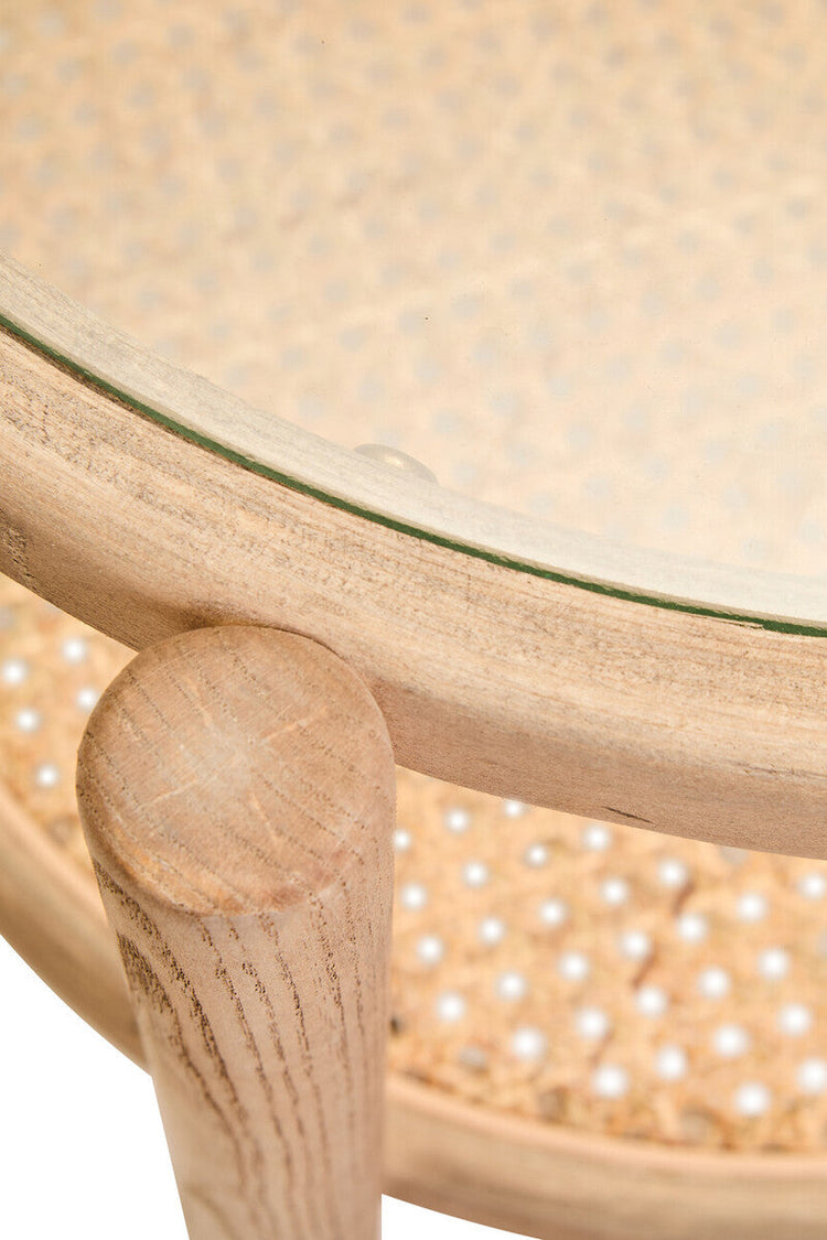 Grey Wash Elm Wood Side Table with Glass Top and Cane Shelf | Cebu
