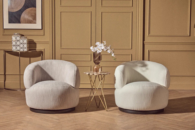 Textured Cream Curved Swivel Chair | Bordo