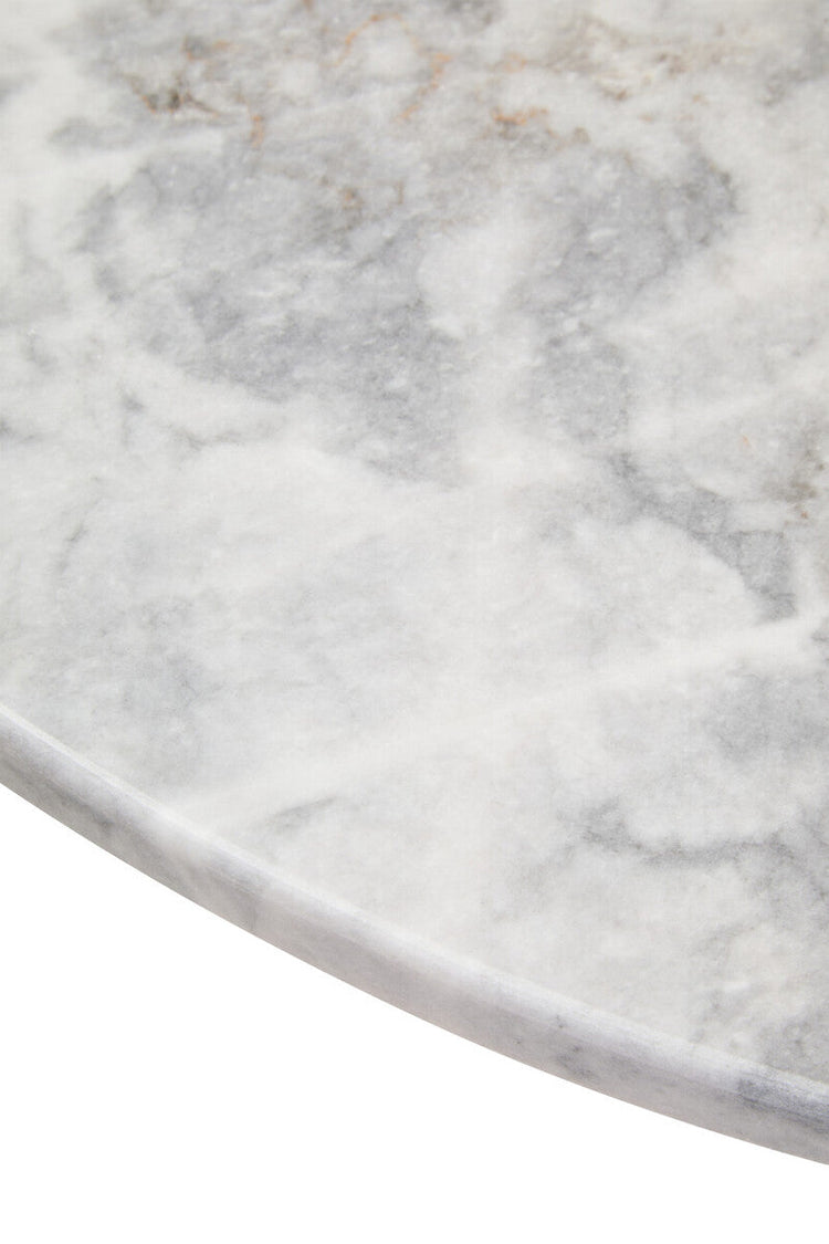 White Round Marble Top Large Coffee Table with Black Acacia Legs, Palermo