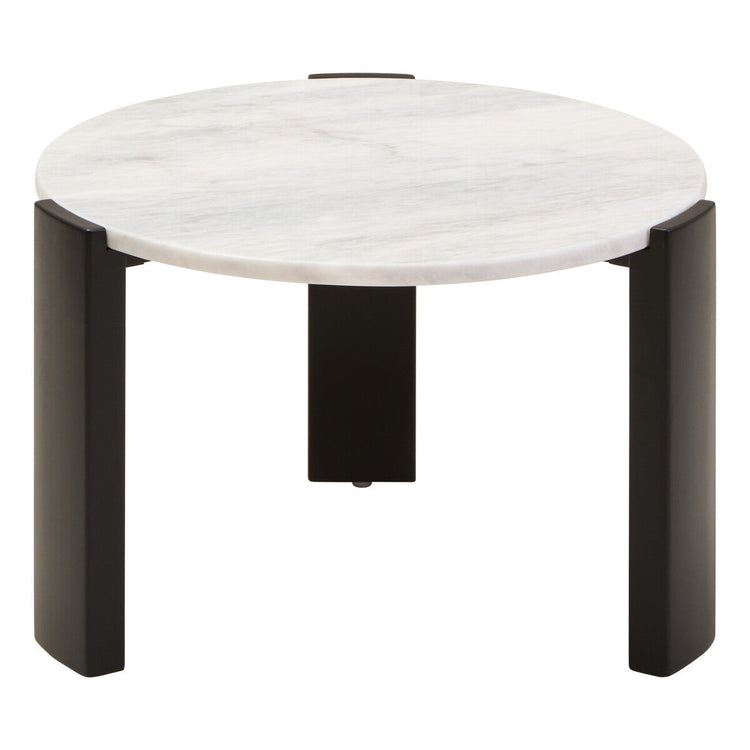 White Round Marble Top Small Coffee Table with Black Acacia Legs, Palermo