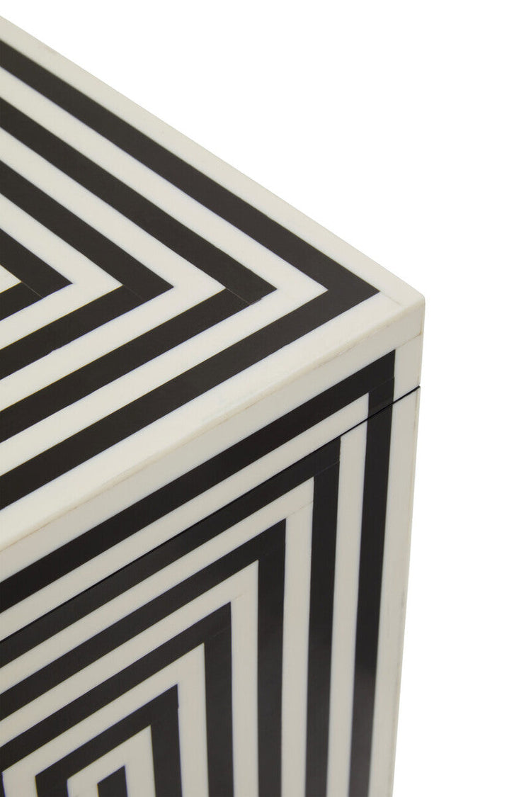 Large Square Black and White Stripe Trinket Box | Donato