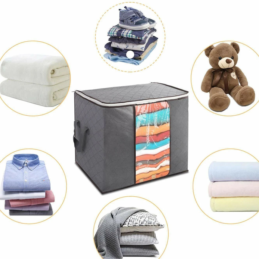 6 Pack 90L Storage Bags with Zips & Handles Grey Clothes Bedding Home Organiser