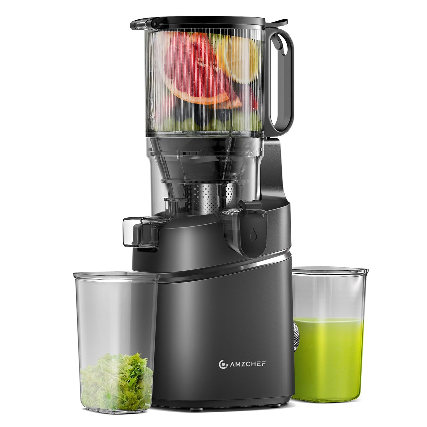 AMZCHEF Automatic Cold Press Juicer Machines 250W Liberate Your Hands -145MM Opening and 2L Capacity Slow Juicers for Whole Fruit and Vegetable, with