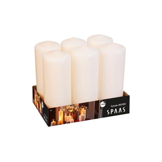 Spaas 6 Unscented Pillar Candle 80/200 mm, 100 Hours, Ivory