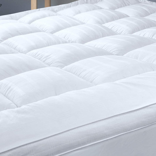 Threads For Bed Extra Thick Mattress Topper Double Bed 100% Cotton Cover, Soft Mattress Bed Topper Pad with Elastic Anchor Corner Straps, Baffle Box