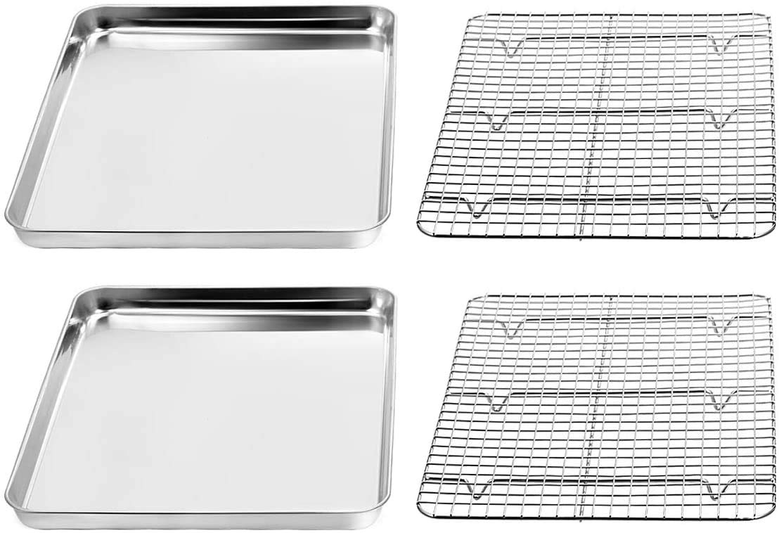 Umiten Baking Sheet & Rack 2-in-1, Stainless Steel Cookie Pan with Cooling Rack, Checkered Baking Sheet, Oven Safe, Non-Toxic, Heavy Duty, Easy