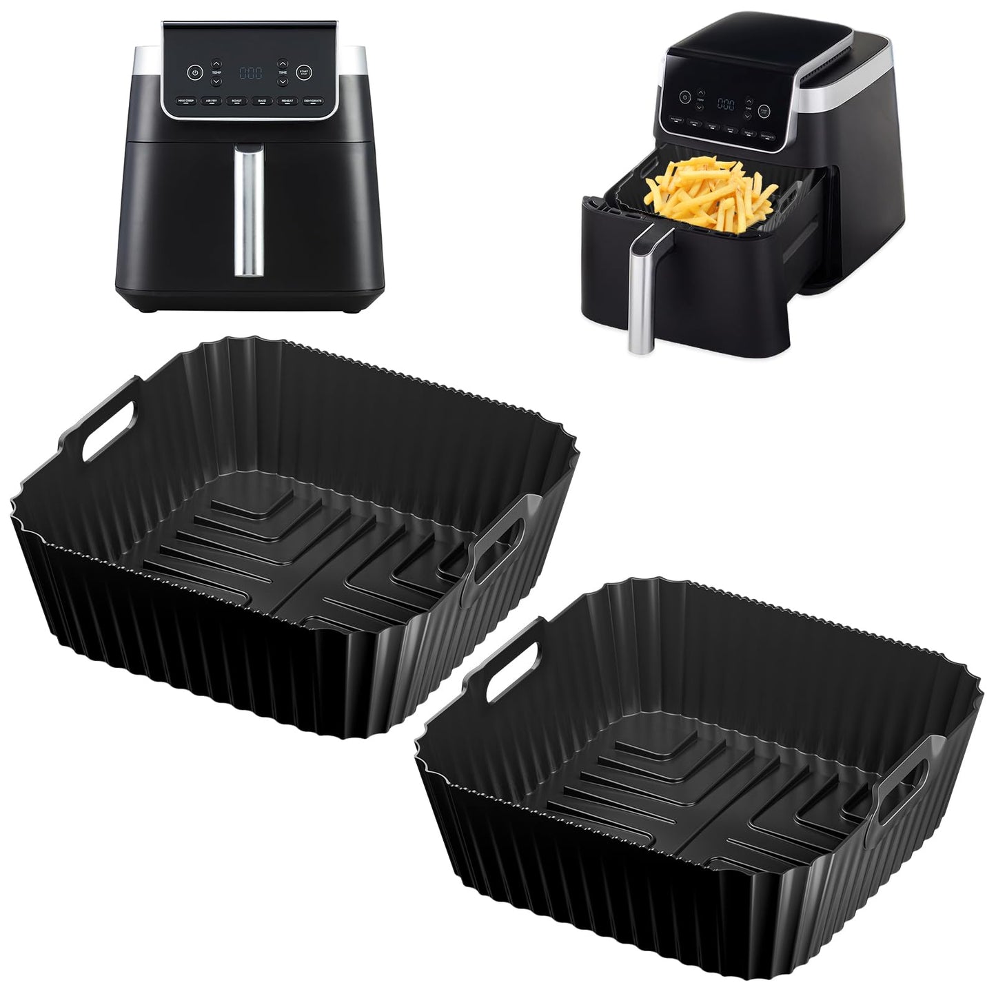 2pcs Silicone Air Fryer Liners for Ninja Air Fryer MAX PRO AF180UK 6.2L, Reusable Airfryer Silicone Trays for Ninja Air Fryer PRO AF140UK 4.7L,