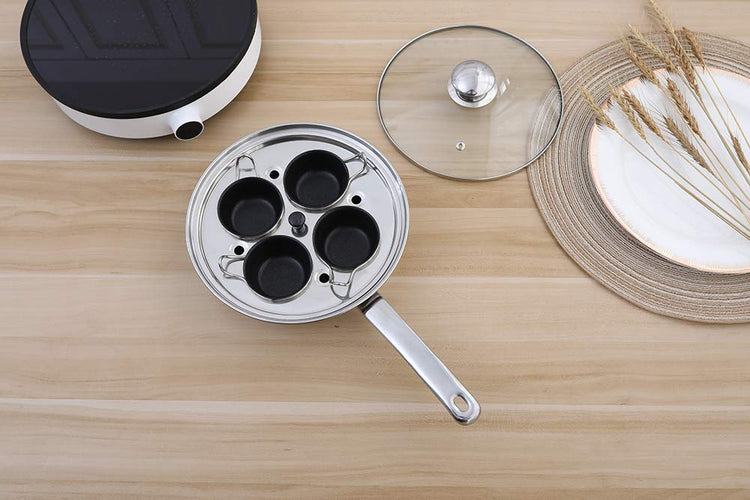 Egg Poacher Pan - Stainless Steel Poached Egg Cooker Perfect Poached Egg Maker Induction Cooktop Egg Poachers Cookware Set with 4 Nonstick Large
