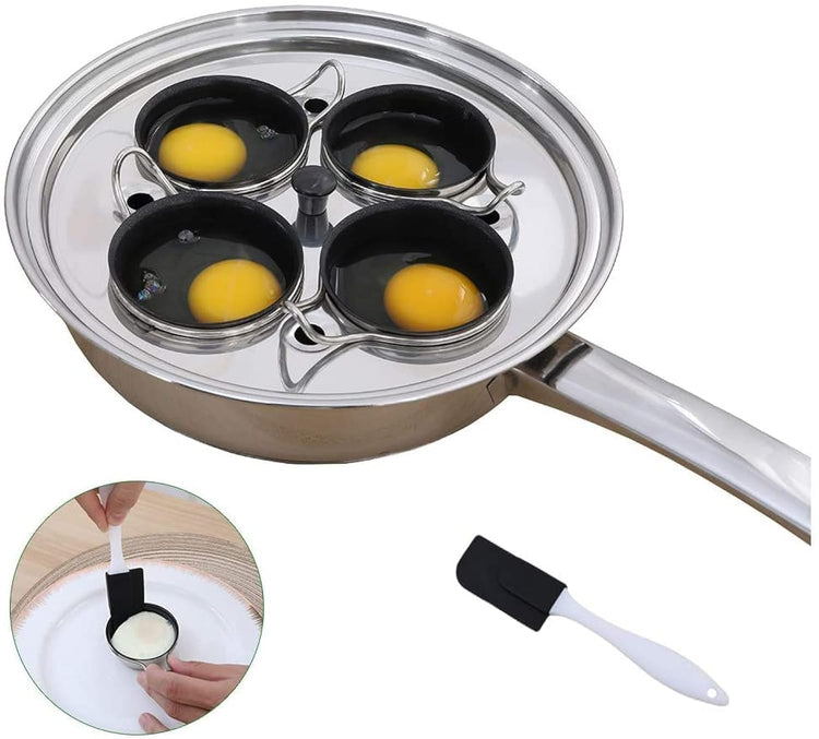 4 Cups Egg Poacher Pan - Stainless Steel Poached Egg Cooker Induction Cooktop Egg Poachers Cookware Set with 4 Nonstick Large PFOA FREE Egg Poacher
