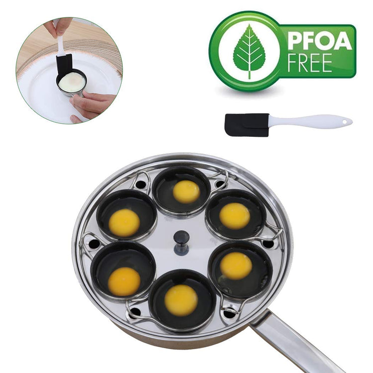 6 Cups Egg Poacher Pan - Stainless Steel Poached Egg Cooker Induction Cooktop Egg Poachers Cookware Set with 4 Nonstick Large PFOA FREE Egg Poacher