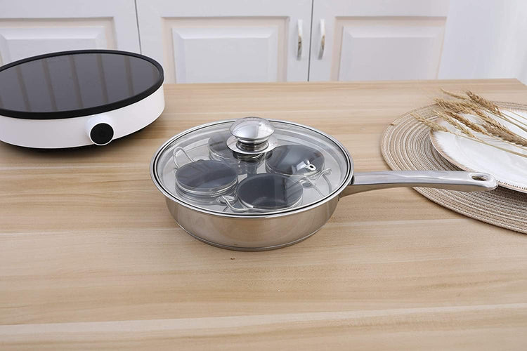 4 Cups Egg Poacher Pan - Stainless Steel Poached Egg Cooker Induction Cooktop Egg Poachers Cookware Set with 4 Nonstick Large PFOA FREE Egg Poacher