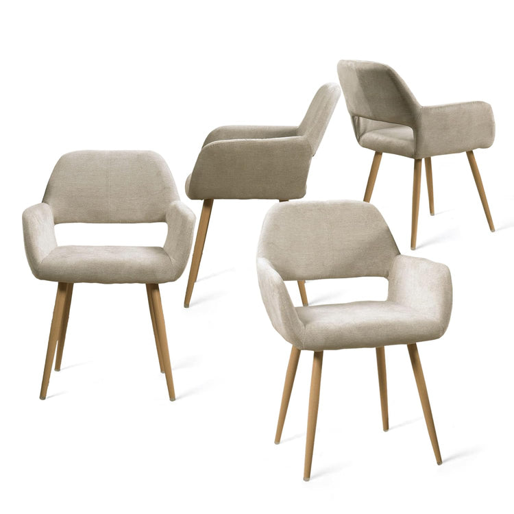 MEUBLE COSY Dining Chairs Set of 4 with Arms Fabric Upholstered Seat Backrest Armchair for Dressing Table Desk Lounge Living Room Kitchen Bedroom Home