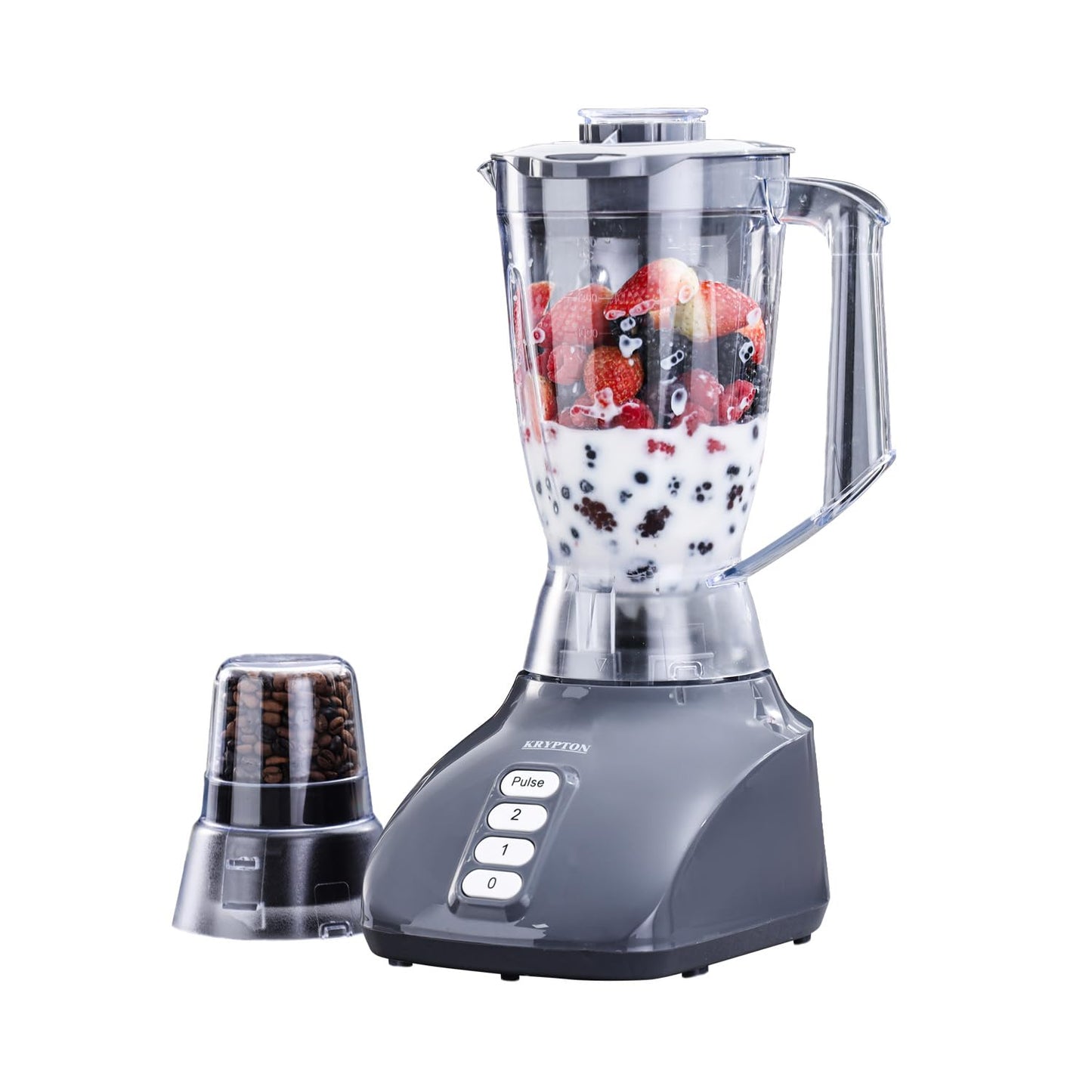 Krypton 2 in 1 Food Jug Blender | 1.6L Electric Blender Smoothie Maker Jar & 50g Mini Coffee Spice Mill | Stainless-Steel Blades with 2 Speed & Pulse