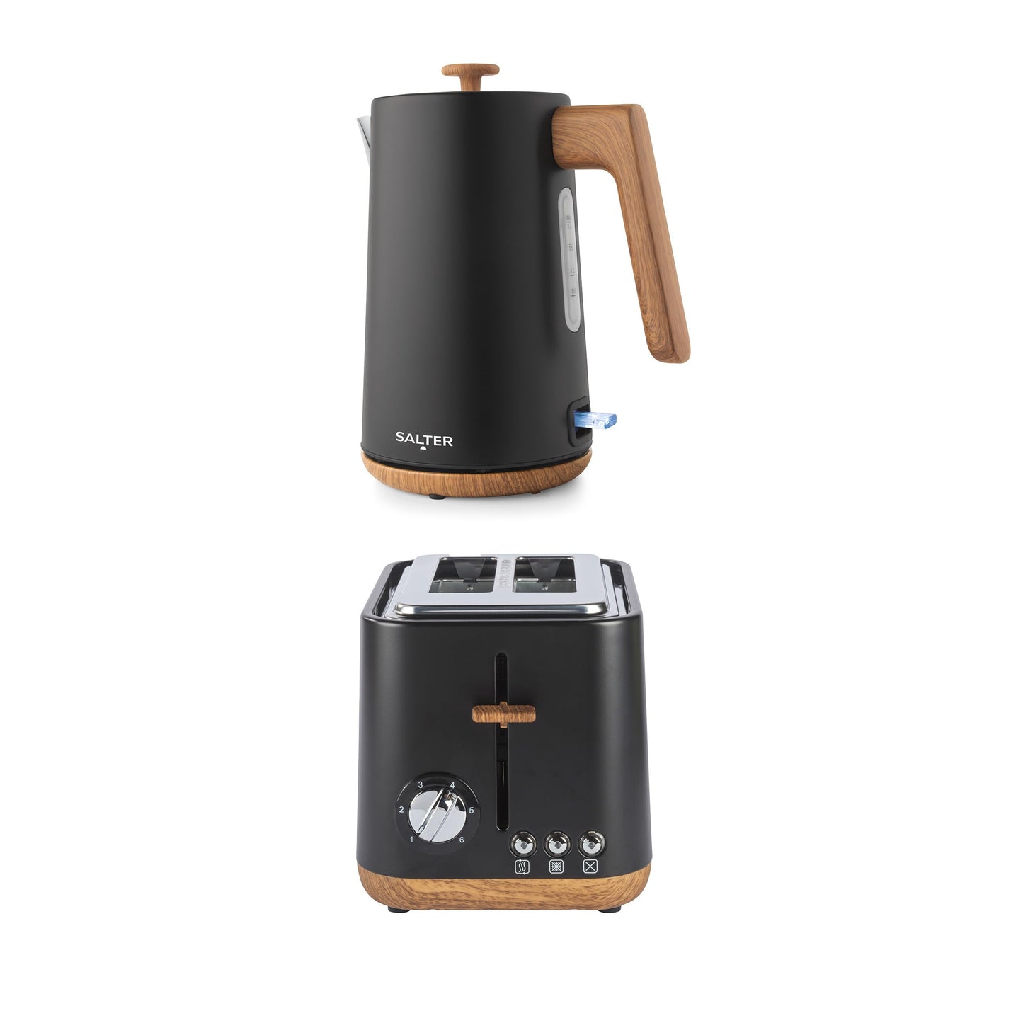 Salter Toronto Kettle & 2-Slice Toaster Set - 1.7L 3KW Rapid Boil Cordless Kettle with Boil Dry Protection, 815W Wide Slot Toaster with 6 Browning