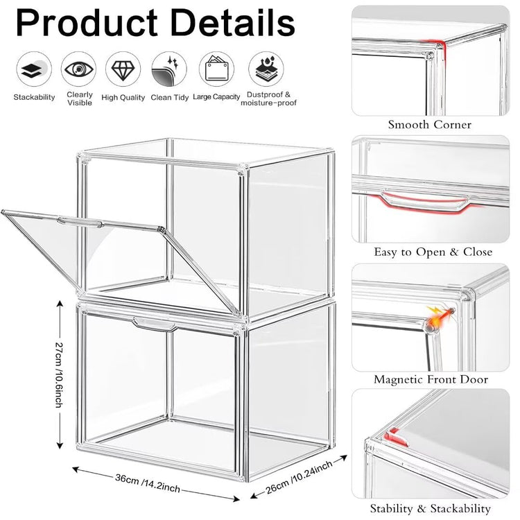 LINYAPRY 4 Packs Clear Plastic Handbag Storage, Acrylic Display Case for Purse and Handbag, Stackable Storage Boxes Bag Organizer with Magnetic Door