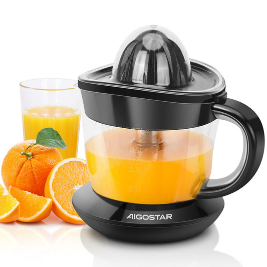 Aigostar Orange Juicer Electric Citrus Juicer, 700ml Bowl with Scale, 2 Citrus Cones, Tow Way Rotation, Filter, Lemon Juicer for Orange Lime Lemon