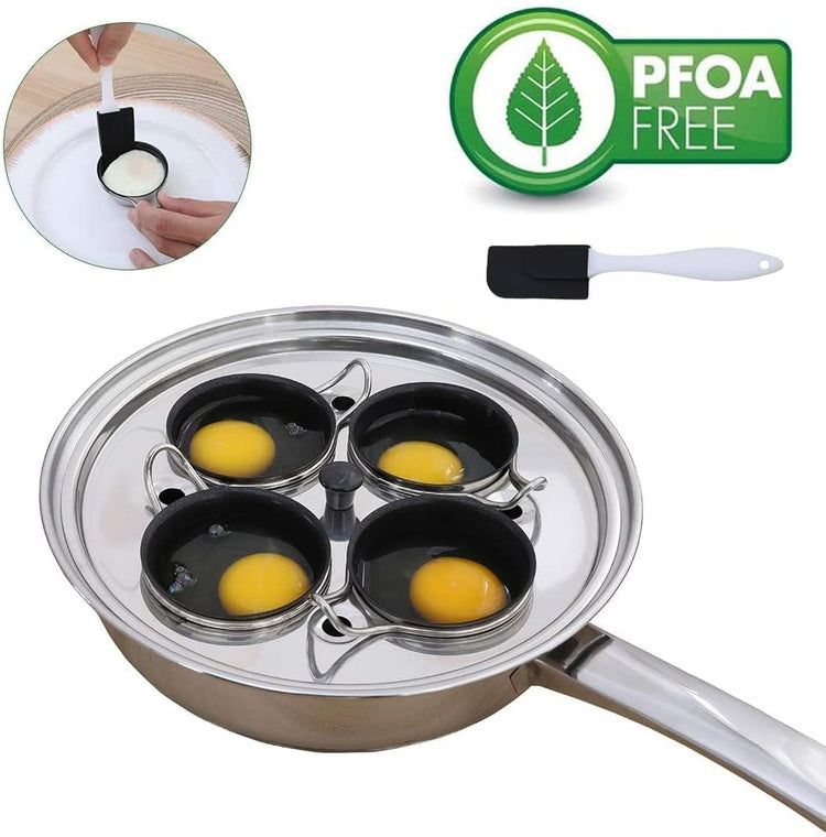 4 Cups Egg Poacher Pan - Stainless Steel Poached Egg Cooker Induction Cooktop Egg Poachers Cookware Set with 4 Nonstick Large PFOA FREE Egg Poacher