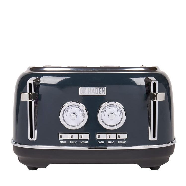 Haden Jersey Steel Blue Toaster 4 Slice Dual Control With Adjustable Browning Controls - Self Centring Function - Reheat And Defrost Functions