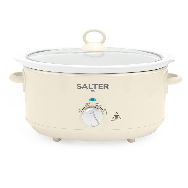 Salter Retro 6.5L Slow Cooker 3 Heat Settings & Keep Warm, Dishwasher Safe Ceramic Pot, Tempered Glass Lid, Cool Touch Handles, Family Cooking,