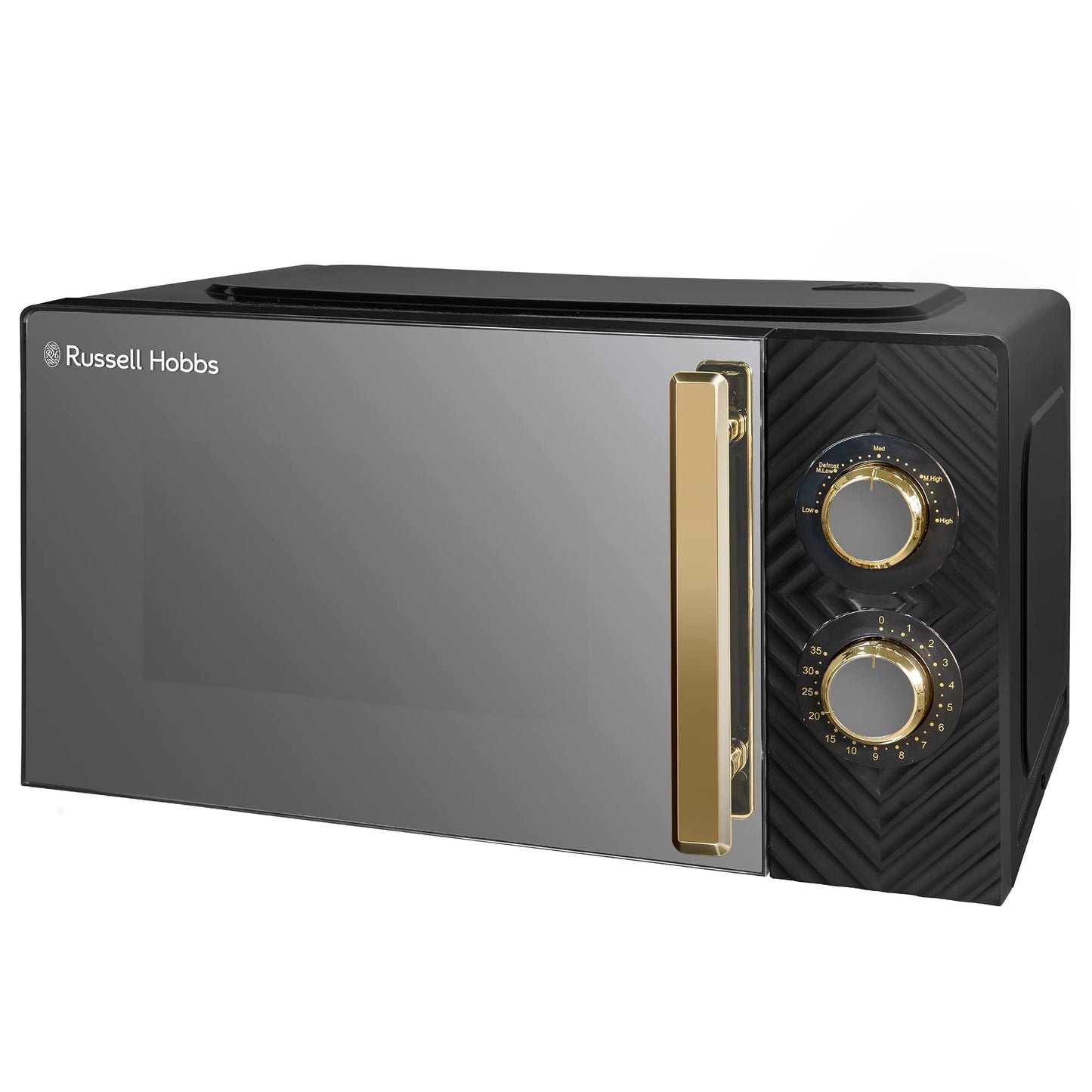 Russell Hobbs RHMM723B 700W Solo Manual Microwave With Groove Design, 5 Power Levels, Integrated Timer And Defrost Function, Easy Clean, Black, 17