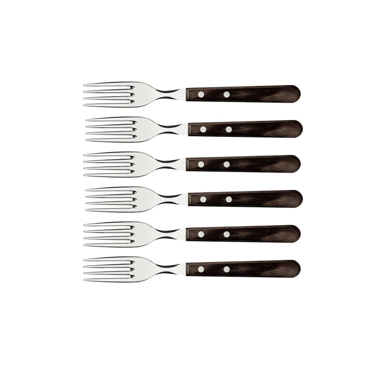 Tramontina Steak Forks, 6 Piece Jumbo Fork Cutlery Set with Wooden Handles, ?Camping, Kitchen, Rustic, Dishwasher Safe, 29899167