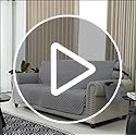 XINEAG Quilted Sofa Covers 2 Seater, Water Resistant Loveseat Covers Sofa Slipcovers with Pockets, Non Slip Sofa Cover for Dogs, Washable Furniture Protector with Elastic Strap (Loveseat, Light Grey)